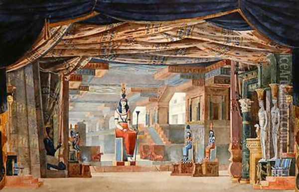 Egyptian Stage Design for Act III of 'Moise et Pharaon' by Rossini, first produced in Paris on 26th March 1827 Oil Painting - Auguste Caron
