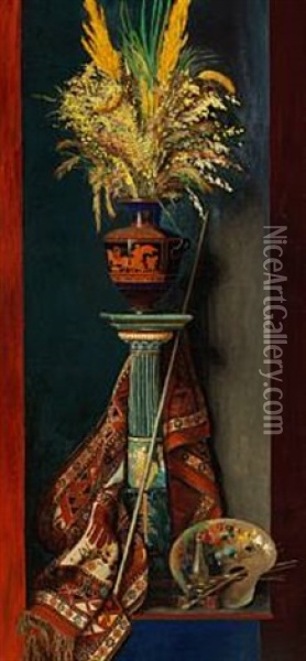 Still Life With A Greek Vase Oil Painting - Edith Dorothea Almqvist