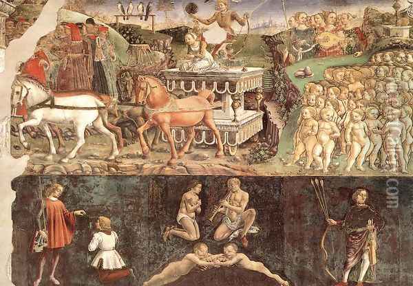 Allegory of May- Triumph of Apollo (detail) 1476-84 Oil Painting - Francesco Del Cossa