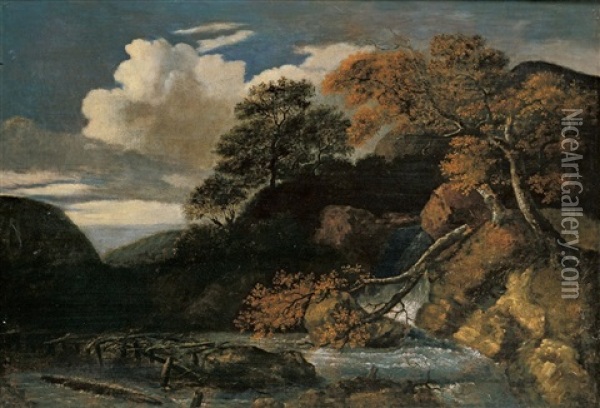 Hugelige Landschaft Mit Fluss Oil Painting - Jan Looten