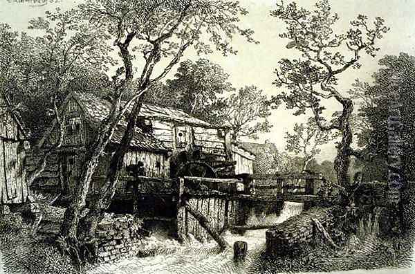 Mill Beside A Stream Oil Painting - Andreas Achenbach