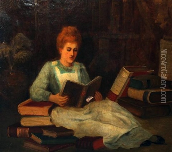 Young Lady Reading A Book Oil Painting - Lilian Langrishe Bennett