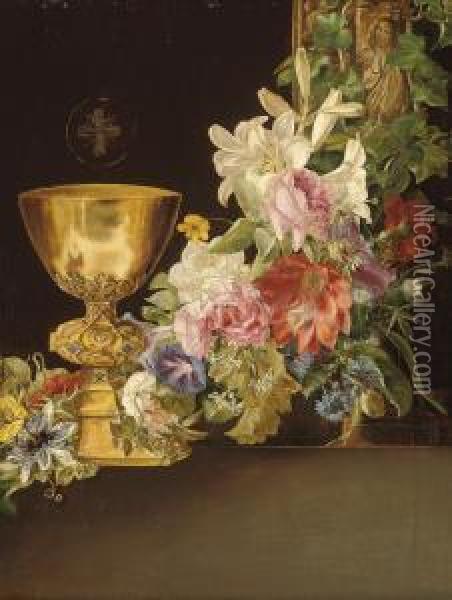 Still Life With Flowers And Chalice Oil Painting - Gavrilovitsch Toropov