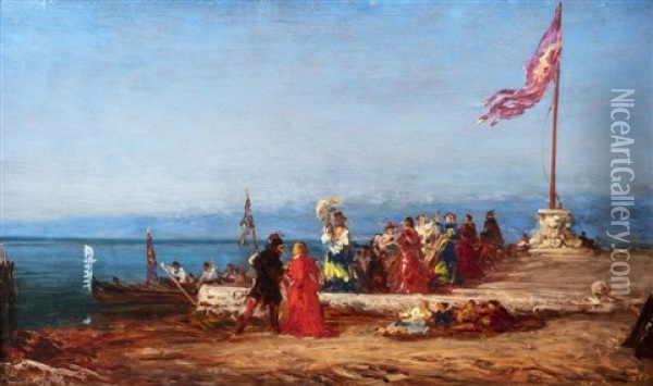 Promenade Des Elegantes Sur Le Quai A Venise Oil Painting - Felix Ziem