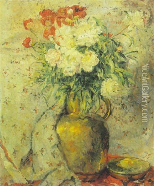 Opstilling Med Blomster I Kande Oil Painting - Karl Friedrich Stroeher