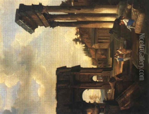 Roemische Ruienen Mit Figurenstaffage Oil Painting - Hubert Robert