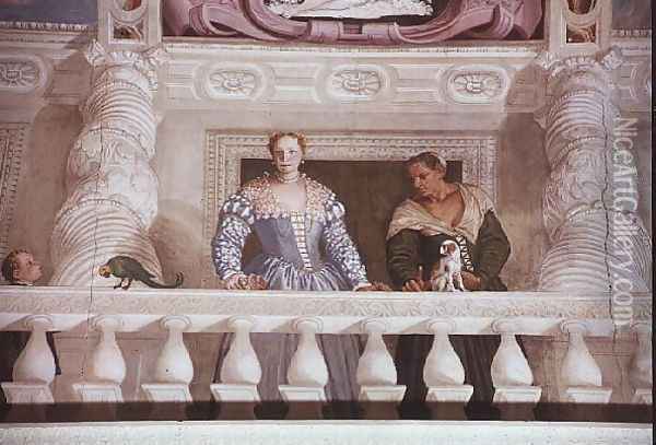 Villa Barbaro. Lady and Nurse on the Balcony Oil Painting - Paolo Veronese (Caliari)
