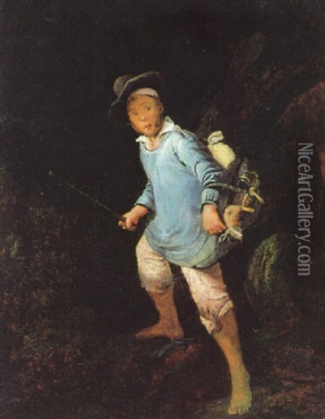 Junger Fallensteller Unterwegs Im Wald Oil Painting - Charles Gabriel Gauthier