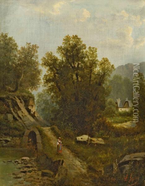Landschaft Mit Brucke Oil Painting - Albert Lang