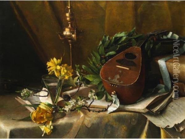 Stilleben Mit Mandoline Oil Painting - Carl Moll