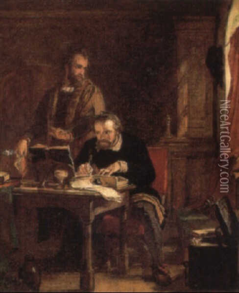 Tyndale Translating The Bible Into English Oil Painting - Alexander Johnston