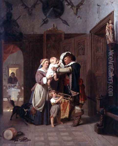 The Cavaliers Return, 1855 Oil Painting - August Friedrich Siegert