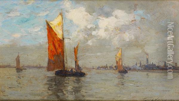 Barges In Light Airs, Probably On The Medway Oil Painting - Terrick John Williams