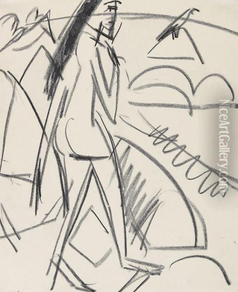 Schreitender Weiblicherakt Am Strand Oil Painting - Ernst Ludwig Kirchner