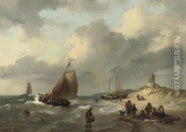 Bringing In The Catch Oil Painting - George Willem Opdenhoff