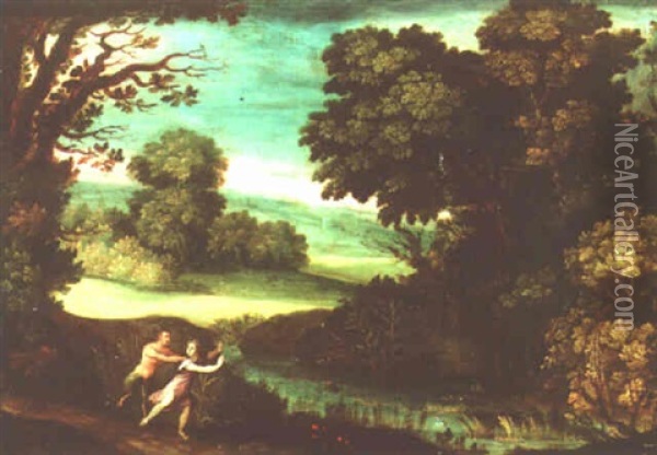 A Wooded River Landscape With Pan And Syrinx Oil Painting - Paul Bril