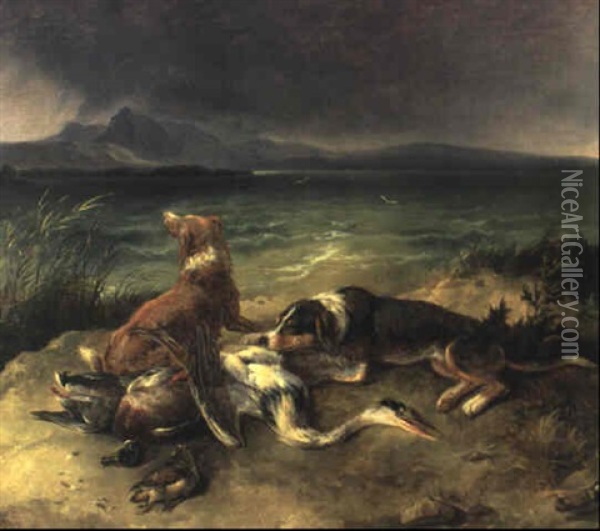 Jagdhunde Am Chiemsee Oil Painting - Johann Matthias Ranftl
