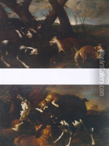 Hounds Attacking Foxes Oil Painting - Philipp Ferdinand de Hamilton