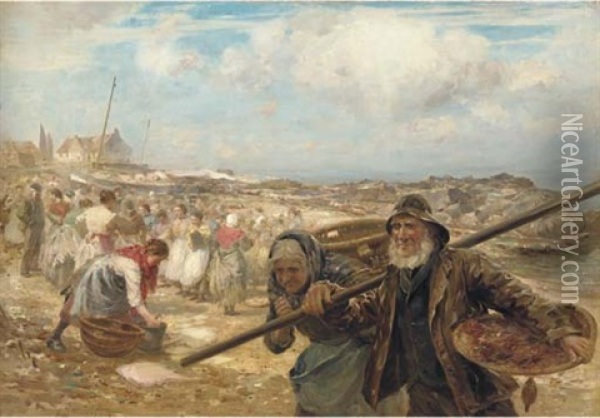Fish Market, Cockenzie Oil Painting - William Marshall Brown