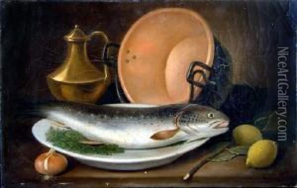 Still Life With Trout Oil Painting - Michel Revol