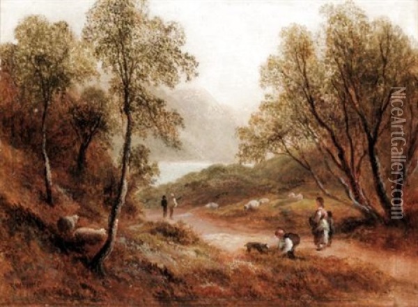 Figures And Sheep In A Wooded Landscape (pair) Oil Painting - Thomas Whittle the Elder