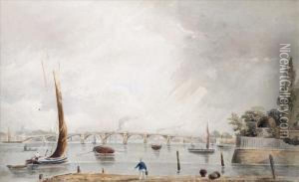 A View Onthe Thames Towards Vauxhall Bridge And Westminster Oil Painting - Albert Fleetwood Varley