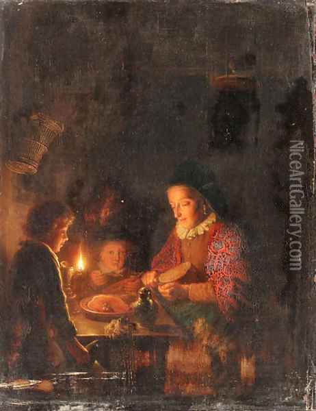 Woman with children Oil Painting - Gerrit Dou