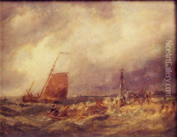 Marine, Blokzyl On The Zviderzee, Hollande Oil Painting - Pieter Cornelis Dommershuijzen