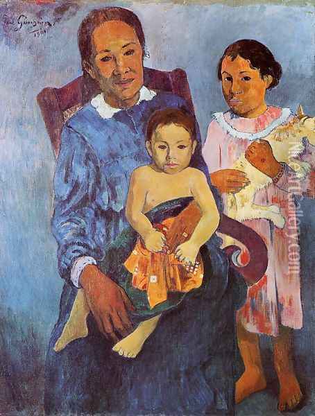Tahitian Woman And Two Children Oil Painting - Paul Gauguin