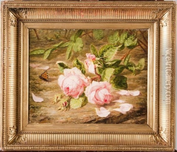 Bouquet De Roses Et Papillons Oil Painting - Simon Saint-Jean