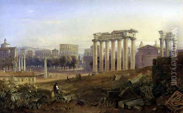 Across the Forum, Rome, 1828 Oil Painting - Hugh William Williams