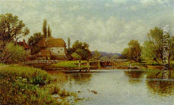 The Thames At Shiplake Oil Painting - Alfred Augustus Glendening Sr.