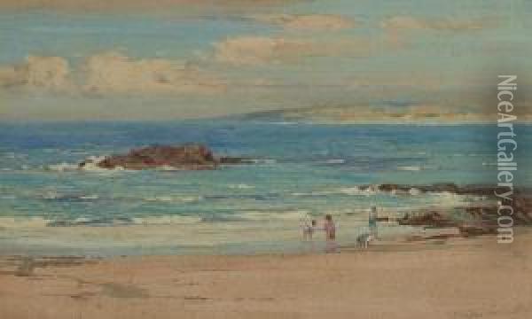 Children Paddling, Probably Argyll Oil Painting - John Campbell Mitchell