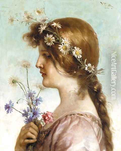 A spring maiden Oil Painting - Virgilio Tojetti