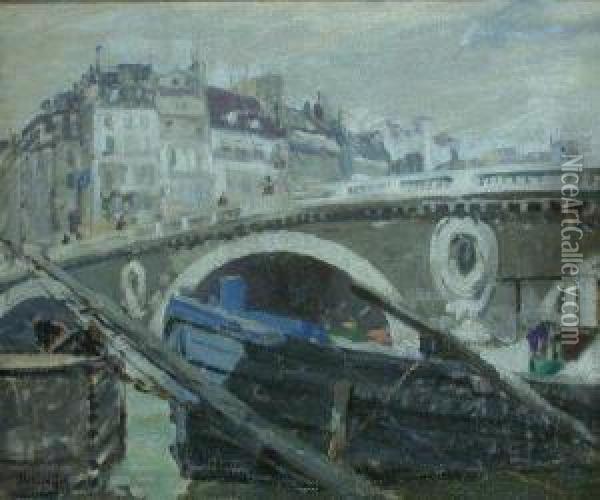 Paris From The Seine Oil Painting - George Oberteuffer
