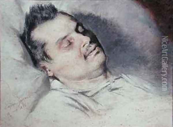 Honore de Balzac 1799-1850 on his Deathbed Oil Painting - Eugene Pierre Francois Giraud