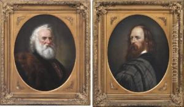 Portraits Of Longfellow And Tennyson Oil Painting - G. Stefenson