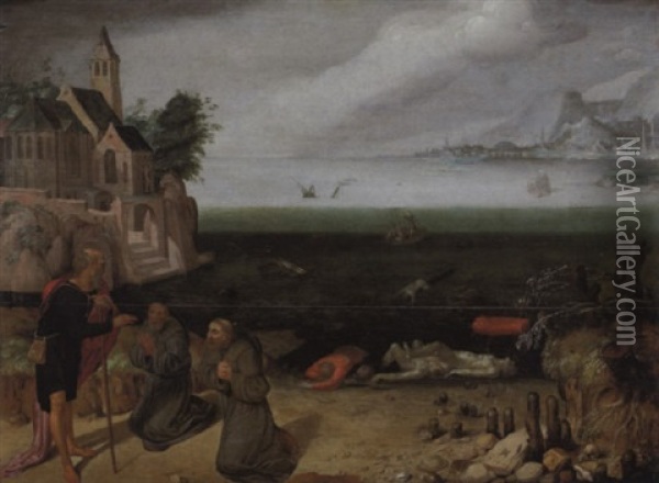 Moine Remerciant Un Saint Apres Un Naufrage Oil Painting - Pieter (van Harlingen) Feddes