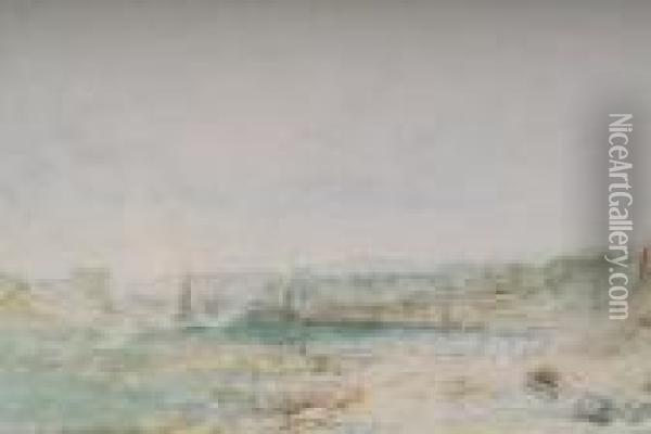 An Angelsey Harbour Oil Painting - Albert Pollitt