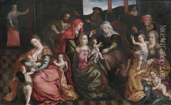 The Virgin And Her Relatives Oil Painting - Maarten de Vos