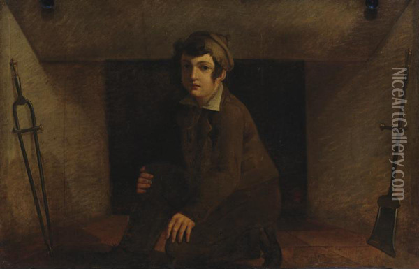 Man By A Fireplace Oil Painting - Gustave De Galard