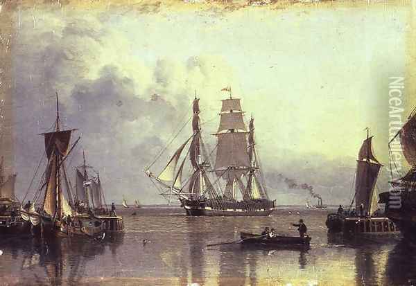 The William Lee entering the Humber Dock, Hull Oil Painting - John Ward