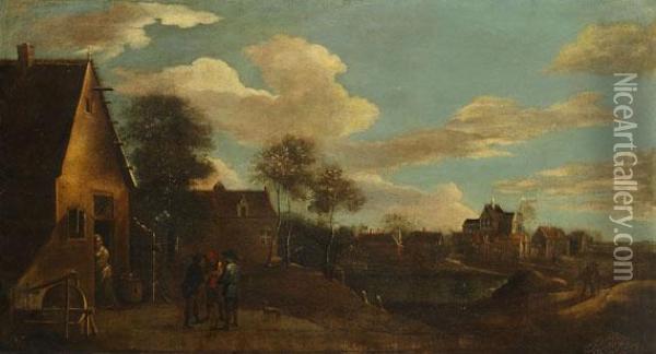 Dorfansicht Mit Diskutierenden Bauern Oil Painting - David The Younger Teniers