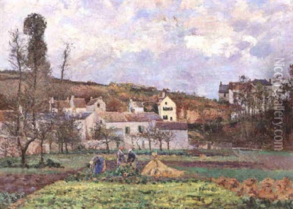 Jardins Potagers A L'hermitage, Pontoise Oil Painting - Camille Pissarro