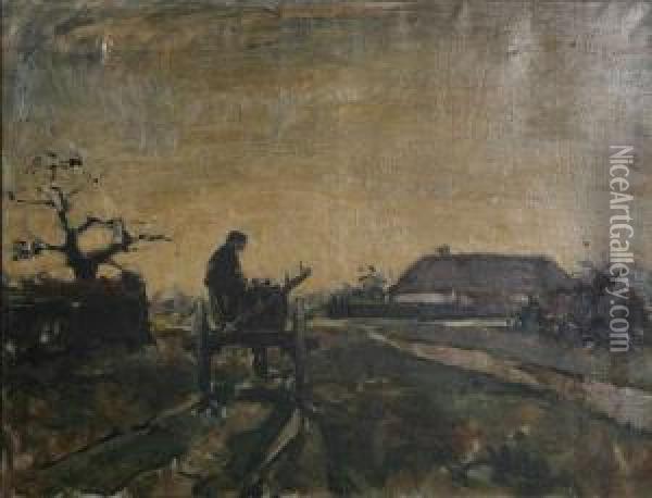 Landschap Met Boer Met Paard En Kar Bij De Hoeve Oil Painting - Alphonse Vermeylen