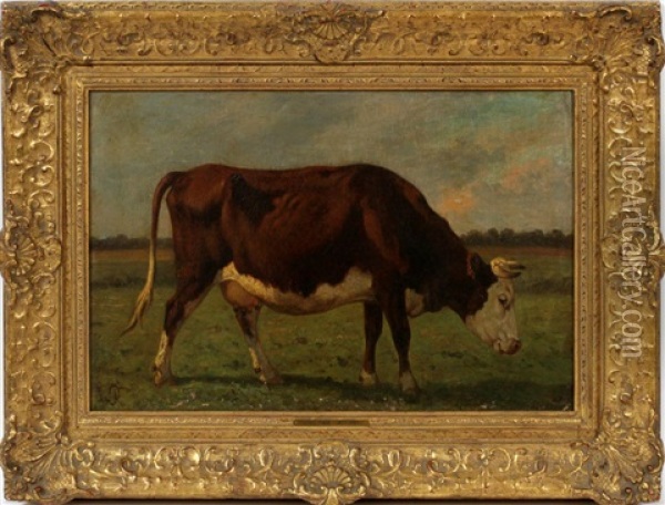 Grazing Cow Oil Painting - Louis Robbe