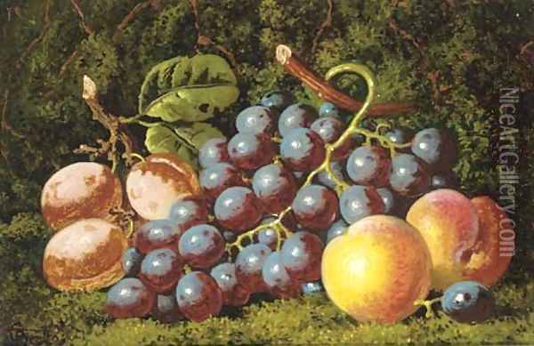 Plums grapes and peaches Oil Painting - Charles Thomas Bale