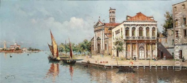 Settlements On The Venetian Lagoon Oil Painting - Antonio Maria de Reyna Manescau