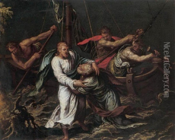 Christ Walking On The Waves Oil Painting - Orazio (Horatio) Farinati