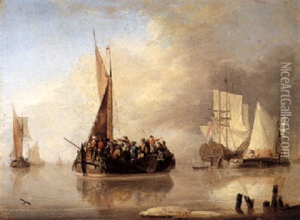 A River Scene Oil Painting - Jan van Os
